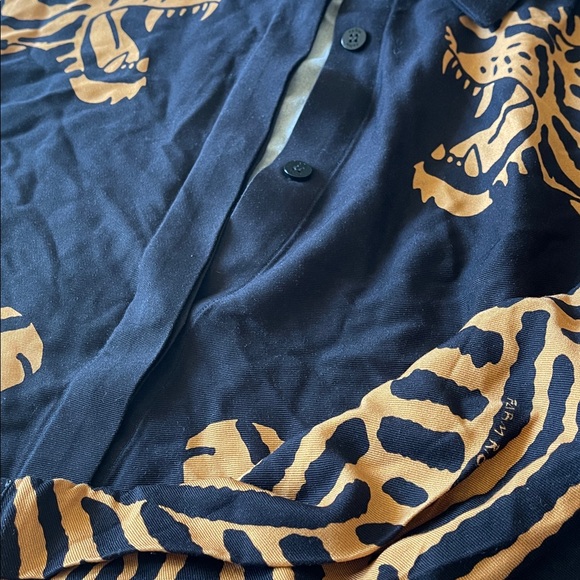 Farm Rio Tiger Button Up Shirt Black Long Sleeve Dress Shirt Size Small - Picture 7 of 11